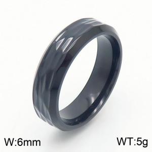 Fashionable stainless steel cut edge 6mm irregular pit charm black ring - KR108623-GC