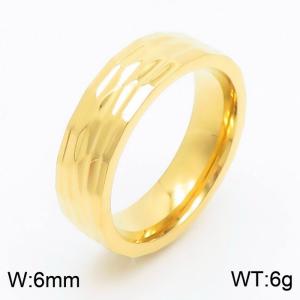 Fashionable stainless steel 6mm irregular pit charm gold ring - KR108640-GC