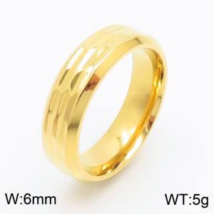 Fashionable stainless steel cut edge 6mm irregular pit charm gold ring - KR108641-GC