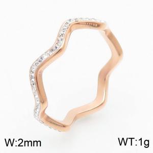 European and American fashion stainless steel white clay inlaid diamond irregular jewelry rose gold ring - KR108649-K