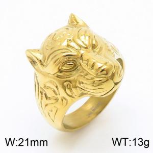Personality Stainless steel Leopard Head Ring for Men Color Gold - KR108705-KJX
