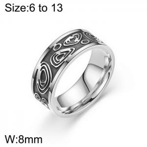 Vintage carved cloud pattern oiled men's stainless steel ring - KR108711-WGDC