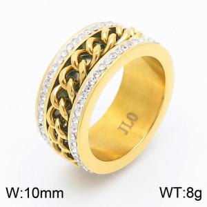 Personalized rotating chain trendsetter diamond titanium steel ring - KR1087540-K