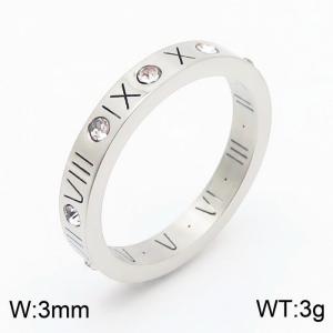 Women Stainless Steel&Rhinestones Jewelry Ring with Roman Number Engravings - KR1087641-K