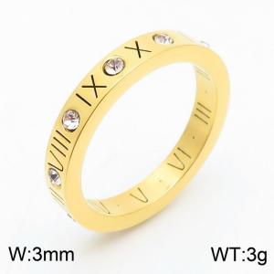 Women Gold-Plated Stainless Steel&Rhinestones Jewelry Ring with Roman Number Engravings - KR1087642-K