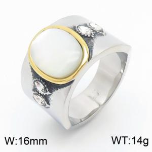 Women Stainless Steel&Rhinestones Jewelry Ring with Shell Pearl Charm - KR1087643-K