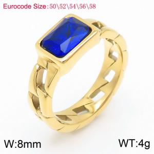Stainless Steel Deep Blue Stone Charm Rings Gold Color - KR1087655-GC