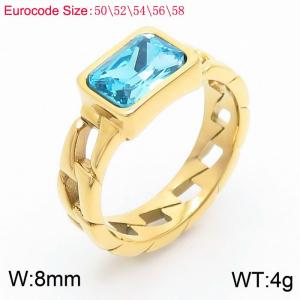 Stainless Steel Light Blue Stone Charm Rings Gold Color - KR1087656-GC