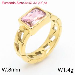 Stainless Steel Light Pink Stone Charm Rings Gold Color - KR1087657-GC
