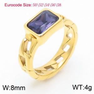 Stainless Steel Light Purple Stone Charm Rings Gold Color - KR1087658-GC