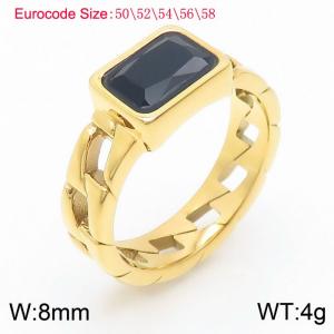 Stainless Steel Black Stone Charm Rings Gold Color - KR1087659-GC