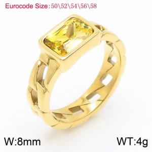 Stainless Steel Yellow Stone Charm Rings Gold Color - KR1087661-GC