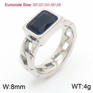 Stainless Steel Black Stone Charm Rings Silver Color - KR1087662-GC