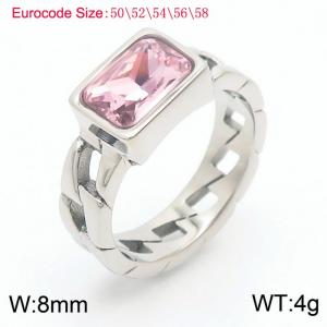 Stainless Steel Light Pink Stone Charm Rings Silver Color - KR1087663-GC