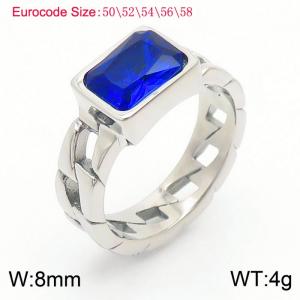 Stainless Steel Deep Blue Stone Charm Rings Silver Color - KR1087664-GC