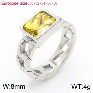 Stainless Steel Yellow Stone Charm Rings Silver Color - KR1087666-GC