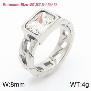 Stainless Steel White Stone Charm Rings Silver Color - KR1087668-GC
