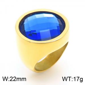 Blue Color Glass Stone Rings Stainless Steel Gold Color Jewelry For Women - KR1087815-K