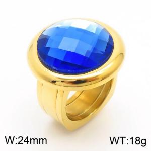 Blue Color Glass Stone Rings Stainless Steel Gold Color Jewelry For Women - KR1087817-K
