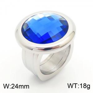 Blue Color Glass Stone Rings Stainless Steel Silver Color Jewelry For Women - KR1087818-K