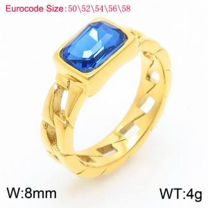 Stainless Steel Blue Stone Charm Rings Gold Color - KR1087852-GC