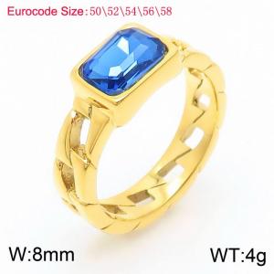 Stainless Steel Blue Stone Charm Rings Gold Color - KR1087852-GC