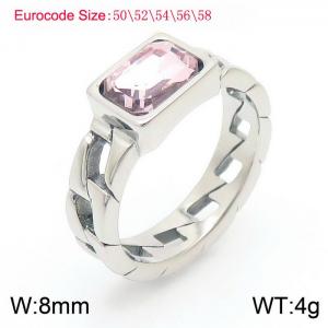 Stainless Steel  Pink Stone Charm Rings Silver Color - KR1087857-GC