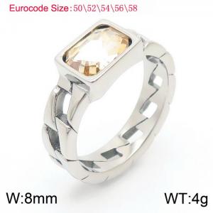 Stainless Steel  Stone Charm Rings Silver Color - KR1087858-GC