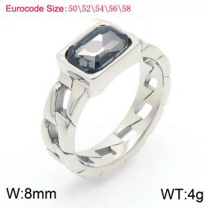 Stainless Steel grey Stone Charm Rings Silver Color - KR1087859-GC
