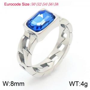 Stainless Steel Blue Stone Charm Rings Silver Color - KR1087860-GC
