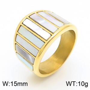 Trendy Signet Ring Stainless Steel PVD 18K Gold Plated Shell Finger Rings Unisex - KR1088026-KFC