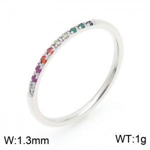 Stainless steel simple and personalized seven color diamond inlaid women's charming silver ring - KR1088076-K