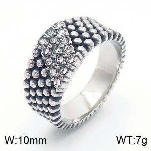 Personalized stainless steel cast ring with round bead surface and rhinestone - KR1088276-K