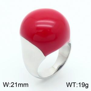 European and American fashion high-end circular red resin exaggerated personality silver ring - KR1088301-K
