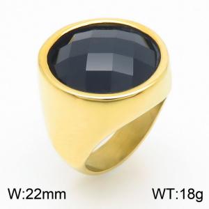 Black Glass Stone Ring Stainless Steel Silver Women's Jewelry - KR1088397-K