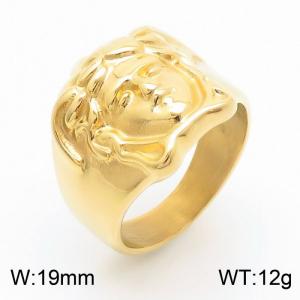 European and American fashion stainless steel creative human head temperament gold ring - KR1088399-MZOZ