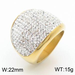 22mm Width White Clay Clay Zirconia Large Ring Women Stainless Steel Gold Color - KR1088407-LK