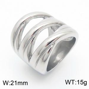 21mm Width Multilayer Crossover Ring Women Stainless Steel Silver Color - KR1088410-LK