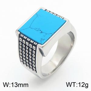 13mm Width Blue Square Natural Stone Ring Men Stainless Steel Silver Color - KR1088414-TLX