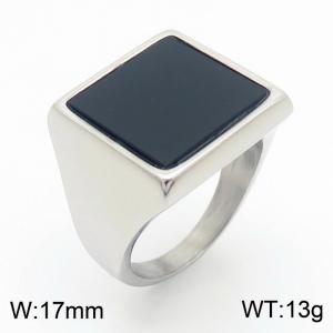 17mm Width Black Square Natural Stone Ring Men Stainless Steel Silver Color - KR1088416-TLX