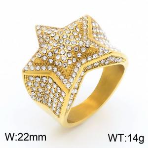 Stainless Steel Pentagram Bling Rhinestone Mounted Vintage Ring European Personalized Jewelry for Men - KR1088429-MZOZ