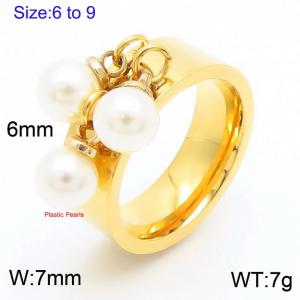 Personalized Stainless Steel Round Bead Charm Tassel Ring For Women Polished Gold Color  Trendy Jewelry - KR1088442-Z