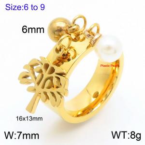 Personalized Stainless Steel Christmas Tree Charm Tassel Ring for Women Polished Gold Color  Trendy Jewelry - KR1088445-Z