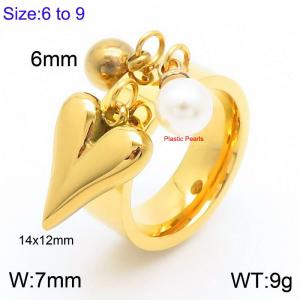 Personalized Stainless Steel Heart Charm Tassel Ring for Women Polished Gold Color Trendy Jewelry - KR1088452-Z