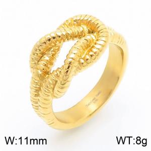 Men Gold-Plated Stainless Steel Rope Knot Jewelry Ring - KR109855-KJX