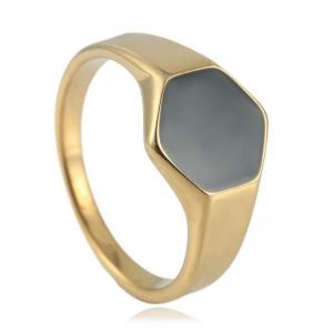Hexagonal Ring Trendy Women's Personality Retro Stainless Steel Black Drip Glue Ring - KR109860-WGLZ