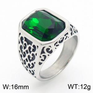 Punk Gothic European and American fashion stainless steel Ring with Green Gemstone - KR109901-TGX