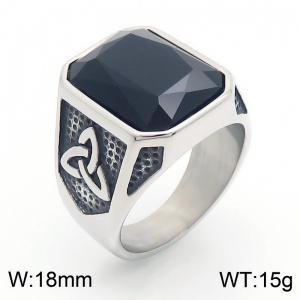 Punk Gothic European and American fashion stainless steel Ring with Square Black Gemstone - KR109910-TGX