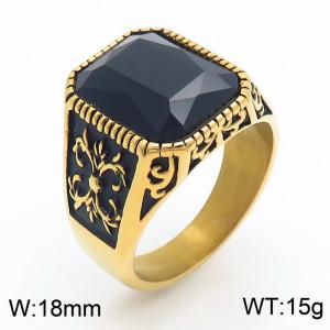 Punk Gothic European and American fashion stainless steel Ring with Square Black Gemstone - KR109915-TGX