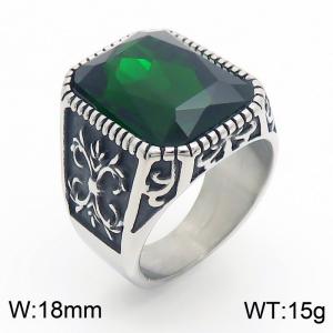 Punk Gothic European and American fashion stainless steel Ring with Square Green Gemstone - KR109916-TGX